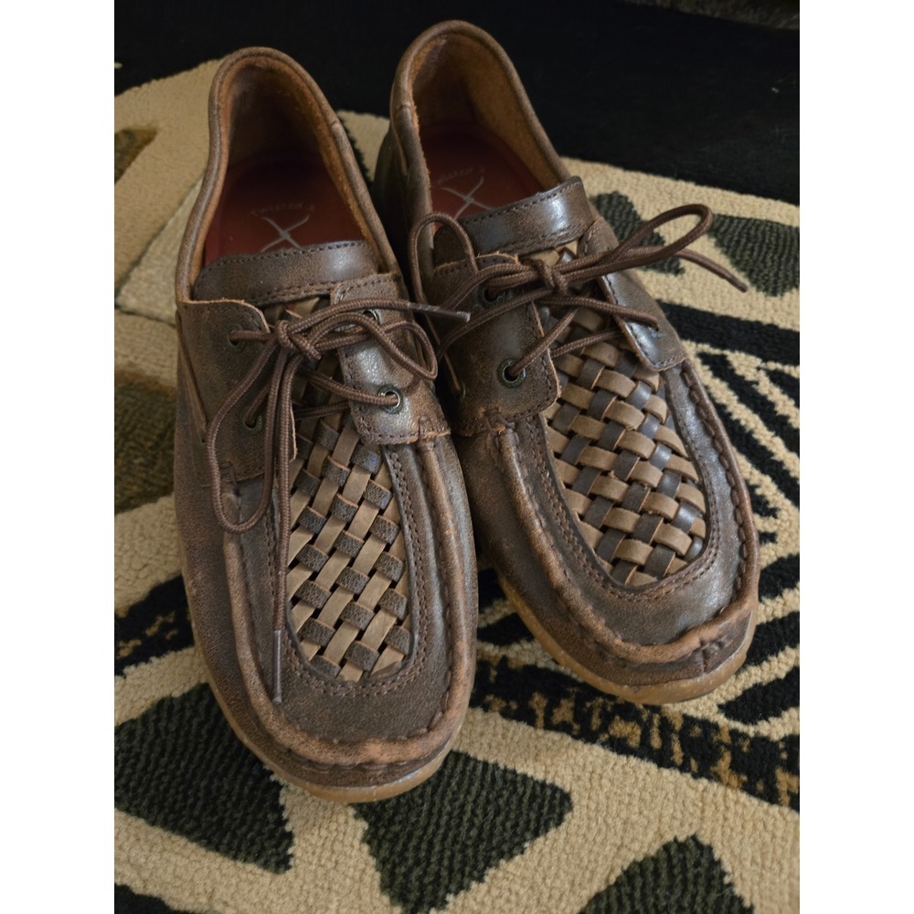Twisted X Women's Moccasin Shoes Brown Woven Leather Size 9M WDM0140 Drivers